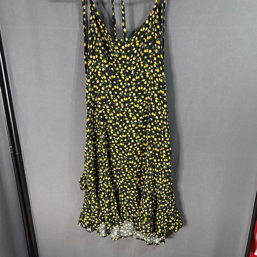 Wild Fable Lemon Print Dress Mini Yellow/Black Size Large Target Sundress